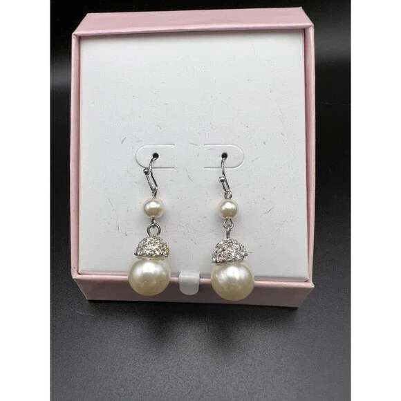 Pearl and Crystal Drop Earrings - Picture 1 of 2